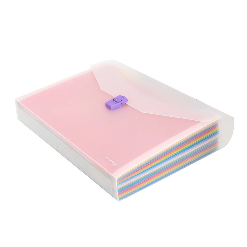 Wholesale High quality Plastic 24 Pocket A4 Size Expanding File Bag with Plastic Handle and Buckle for Office Supplies School