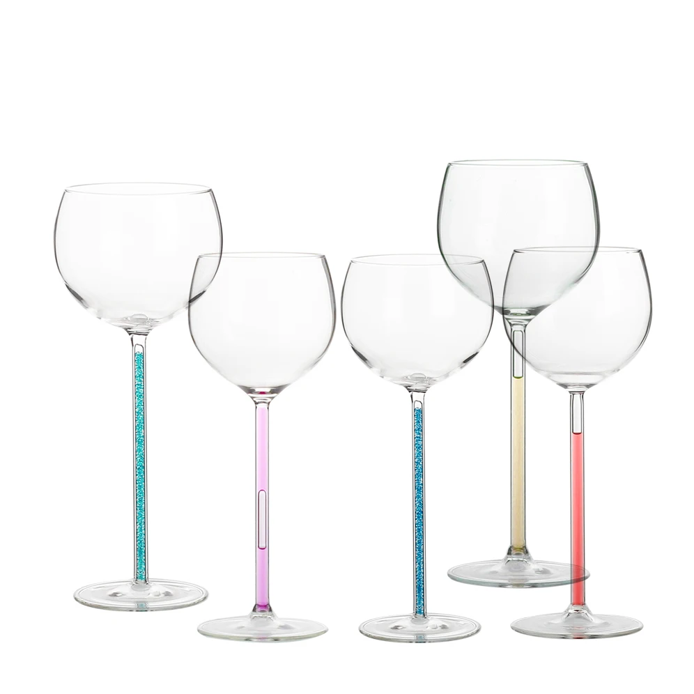 New hot products on the market fashion High transparency Color  handle Tall feet glass wine cups