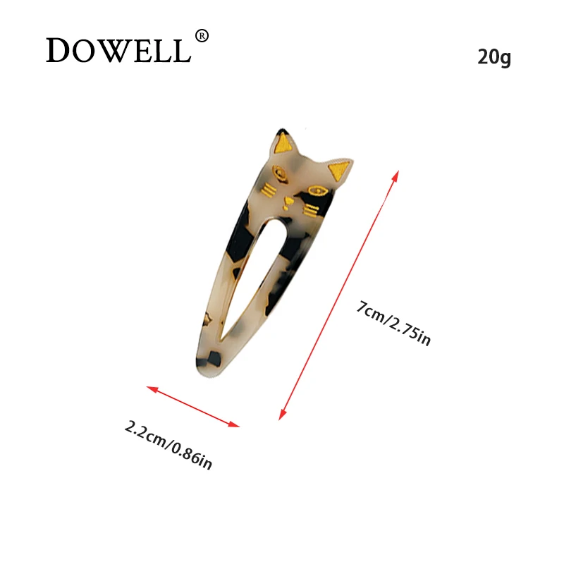 DOWELL wholesale two packs fashion hair clip women cute cat acetate hair clips