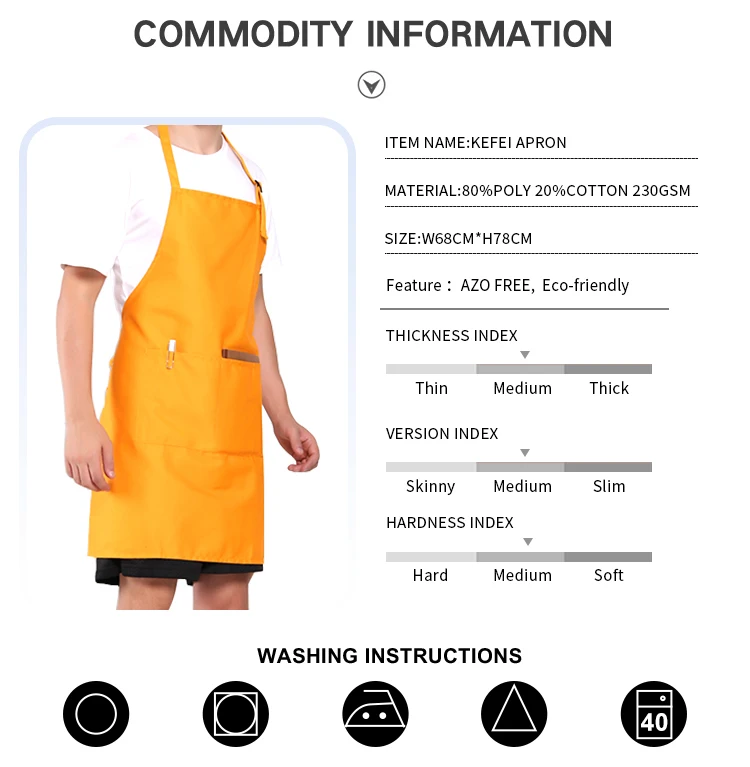 Polyester cotton custom aprons logo kitchen cleaning cooking restaurant apron for chef