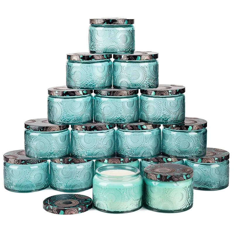 New Design Blue Glass Candle Jar Round Container with Screw Lid for Party Home Decoration Environment Friendly Gigt Box Accepted