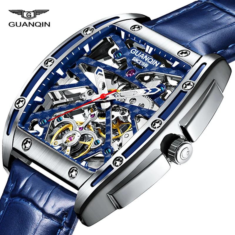 GUANQIN GJ16147 Luxury Skeleton Automatic Mechanical Business Men Full Steel Waterproof Sport Wrist Watches