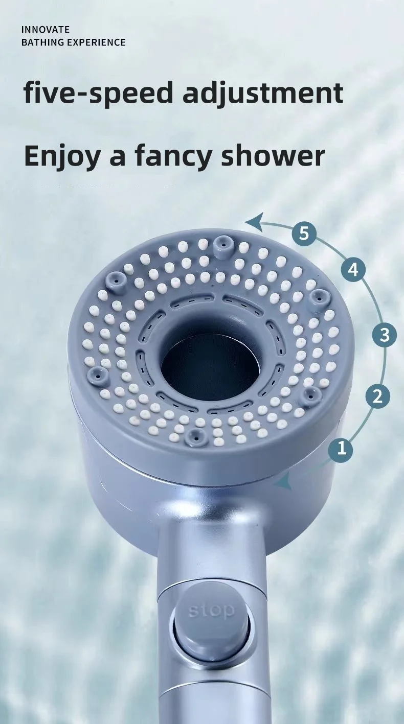 PVC Shower Hose High Pressure Handheld Shower Head With On Off Switch Detachable Shower Head 5 Spray Settings Showerhead