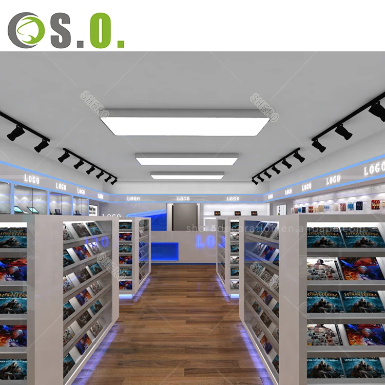 Simple modern computer shop interior design laptop display cabinet computer display showcase