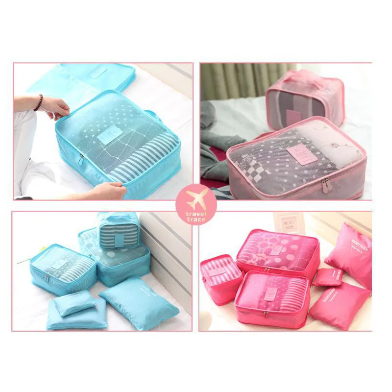 
6PCS Travel Packing Cubes Luggage Bag Travel Luggage Cases Compression Packing Cube Set Geometric Polyester Unisex Zipper Lady 