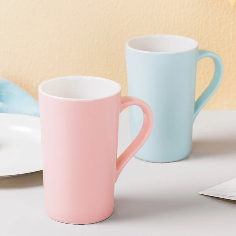 Wholesale custom oversize color glazed pink ceramic coffee mug with handle