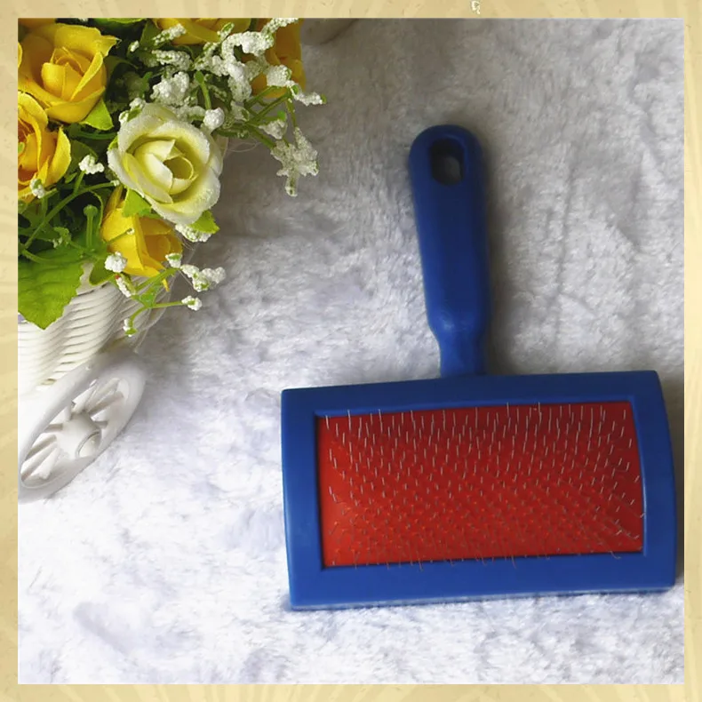 Simple Plastic Handle Pet Dog Cat Animal Puppy Poodle Long Hair Fur Cleaning Grooming Slicker Brush