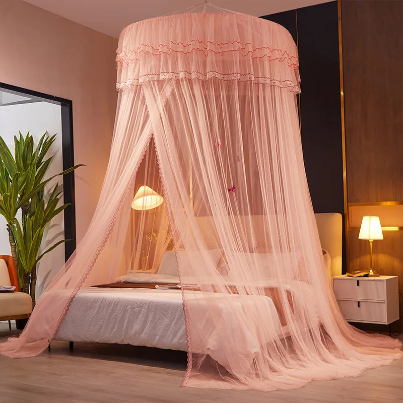 Summer New Plus Queen Bed Princess Mosquito Net Ceiling for Household Installation Free Ceiling Lace Floor Bed Mantle