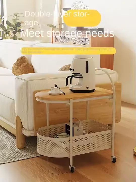 Solid Wood Movable Side Table Creamy Log Coffee Table for Living Room and Bedroom Popular Home Furniture