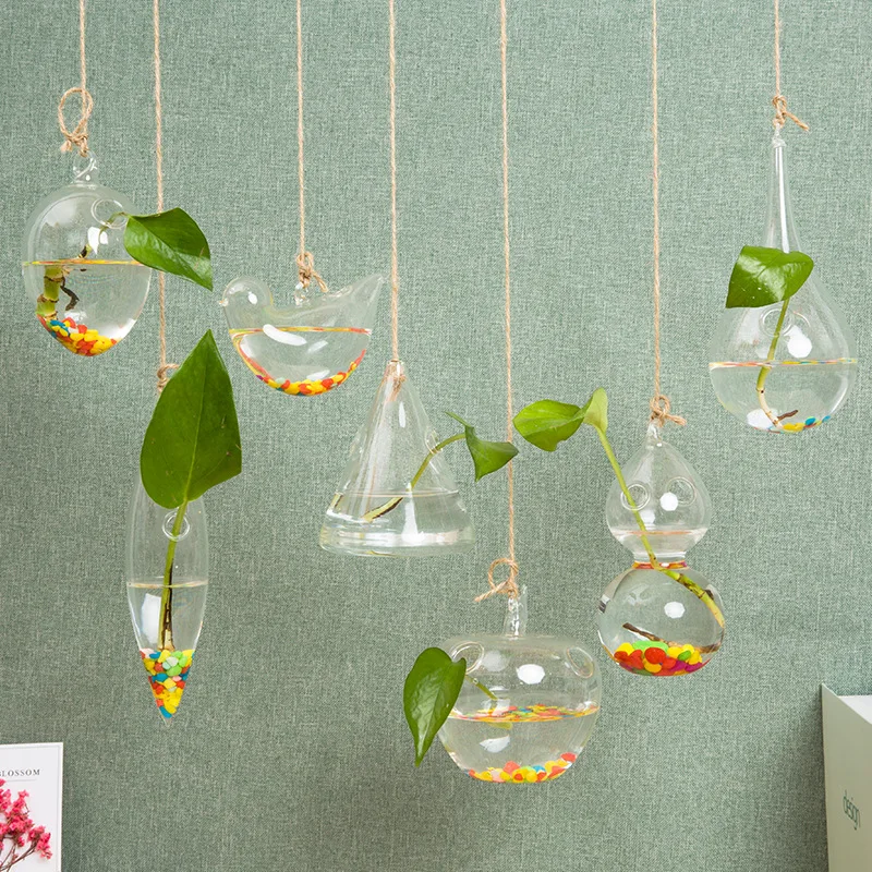 Glass hanging vase transparent hydroponic simple modern creative hanging decoration living room