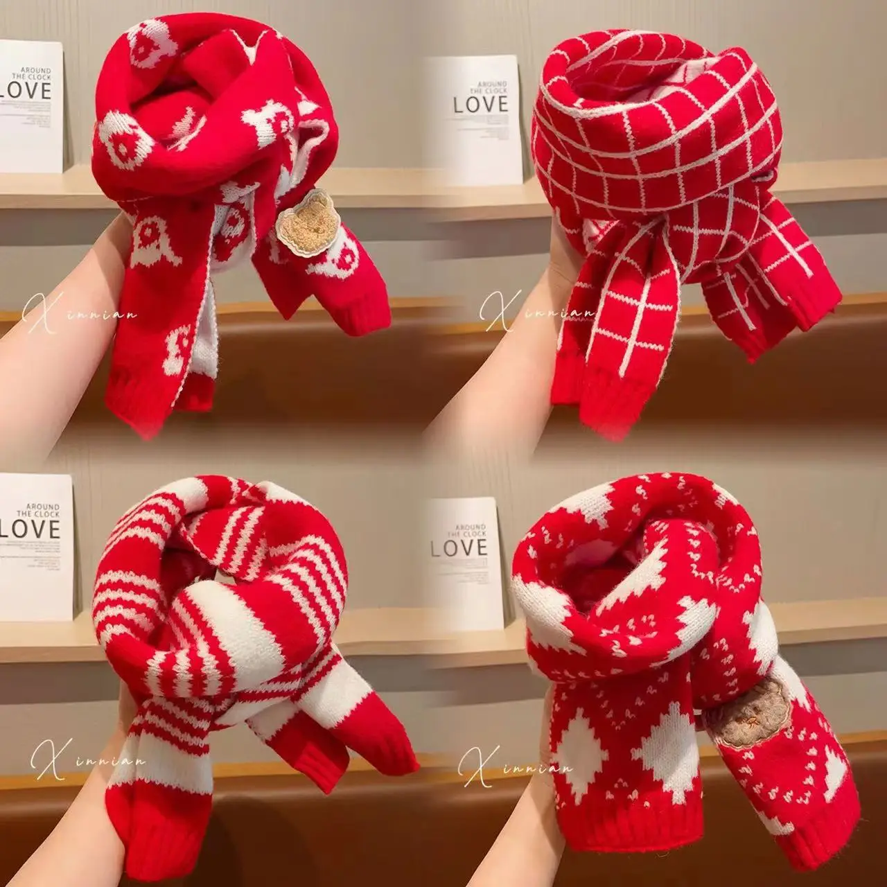 Customized high-end new Christmas decoration collar knitted winter full set scarf New Year Christmas shawl warm scarf