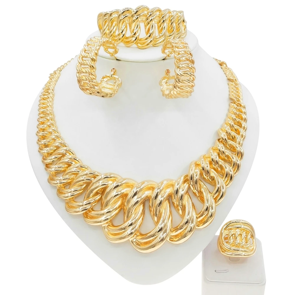 Yulaili Wide Chain Jewelry Sets Big Jewellery Italian Gold Plated Necklace Bracelet Set Daily Simple Casual Costume Accessories