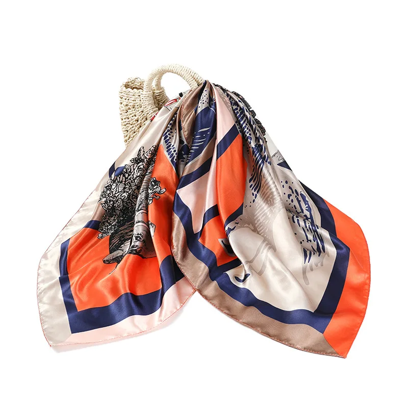 Ladies large square scarf 90cm gift silk scarf Spring and autumn new scarf satin silk printed large cape wholesale