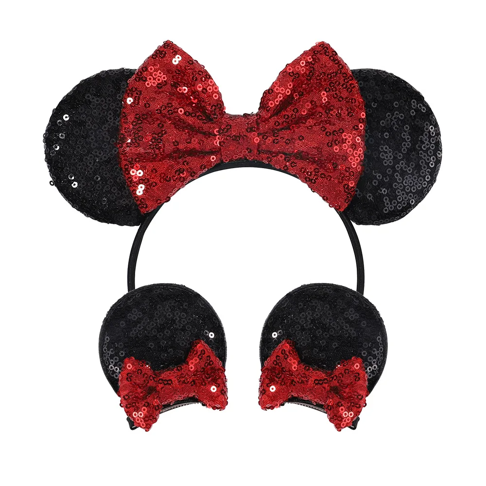 Cute Cartoon Bling Sequins Mouse Ears Hair Accessories Hair Clips Headband Set Big Bow Elastic Bands For Children