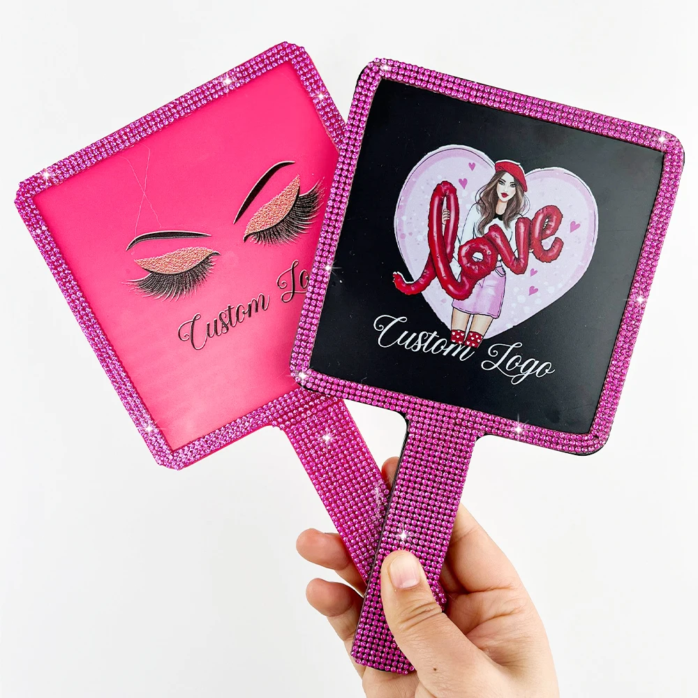 Wholesale Custom logo Packaging Box Handheld Mirror Portable Private Label Hand Held Makeup Mirrors