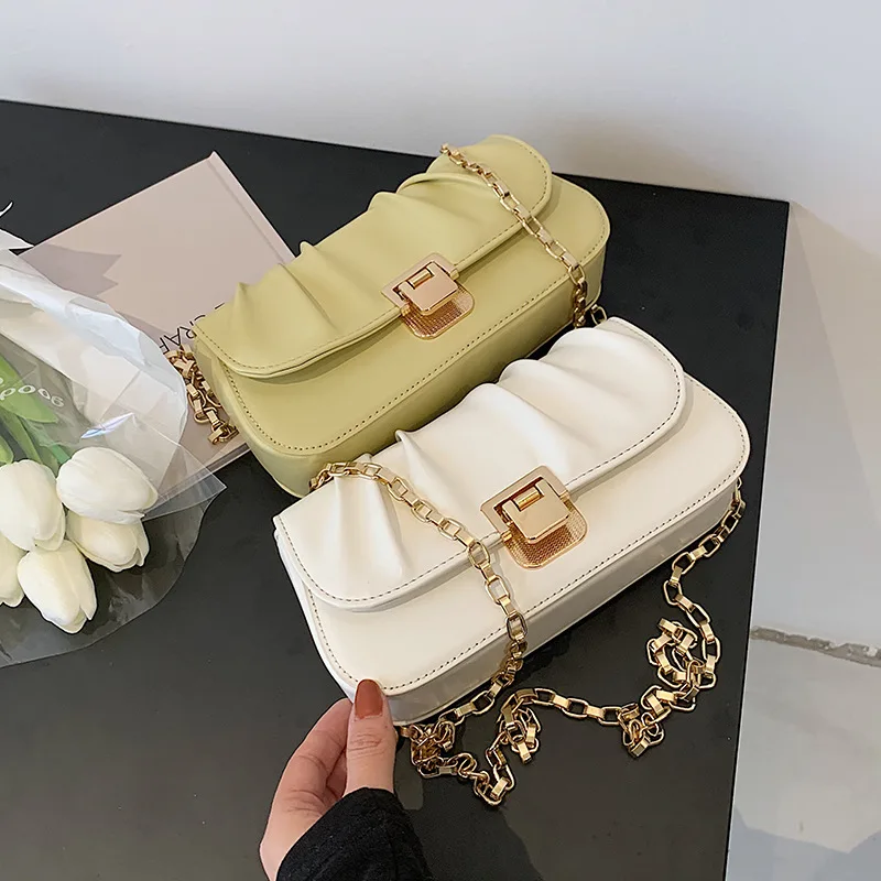 Fashion Pleated Vegan Shoulder Bags Customization Luxury Dropshipping Mini Leather Womens Purses And Handbags With Chain