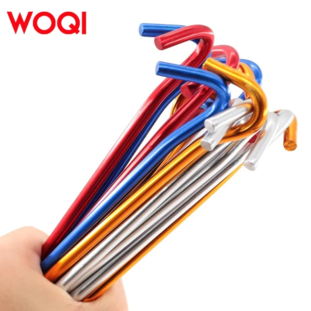 WOQI 18cm aluminum garden fence hooks heavy-duty colored metal tent stakes provide safe ground support