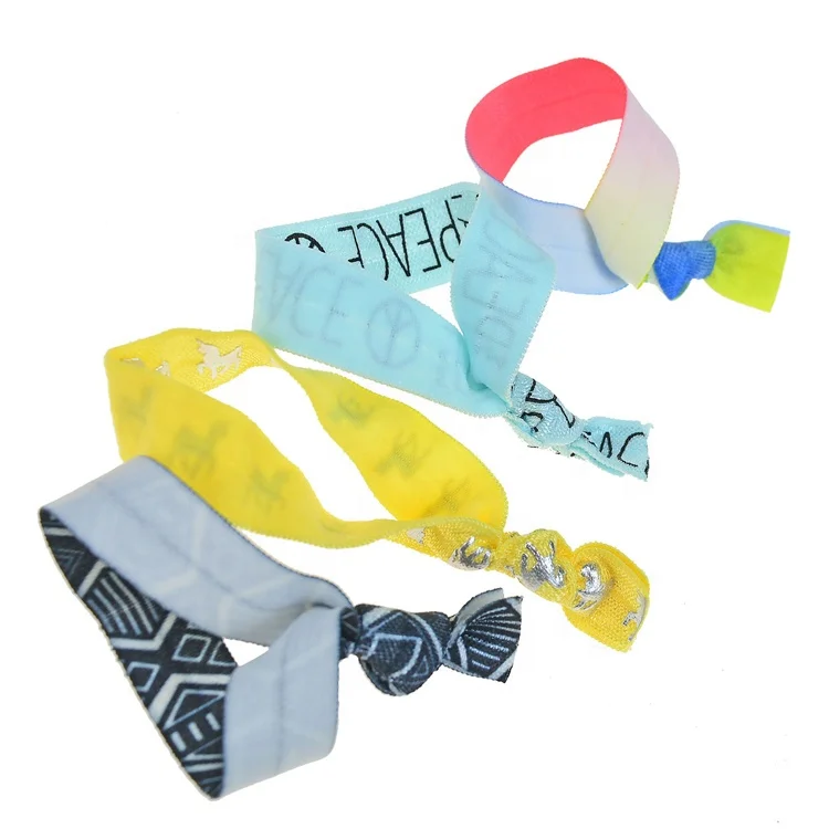 FOE Printed Logo Custom Promotional Gifts Wristband Women No Crease Ribbon Hair Ties