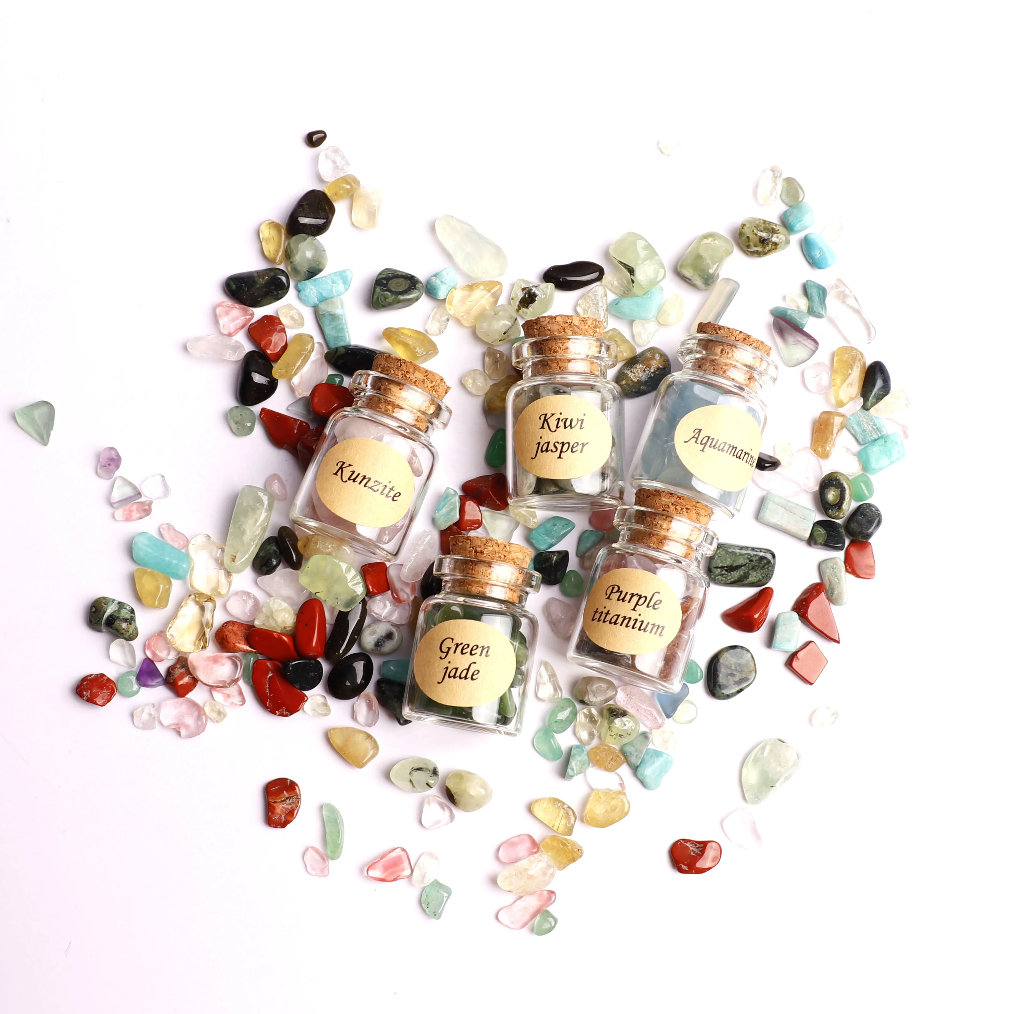 40 шт. натуральный кристалл гравия шероховатые минералы образец мини каменные бутылки для желаний с коробкой набор для лечения подарок