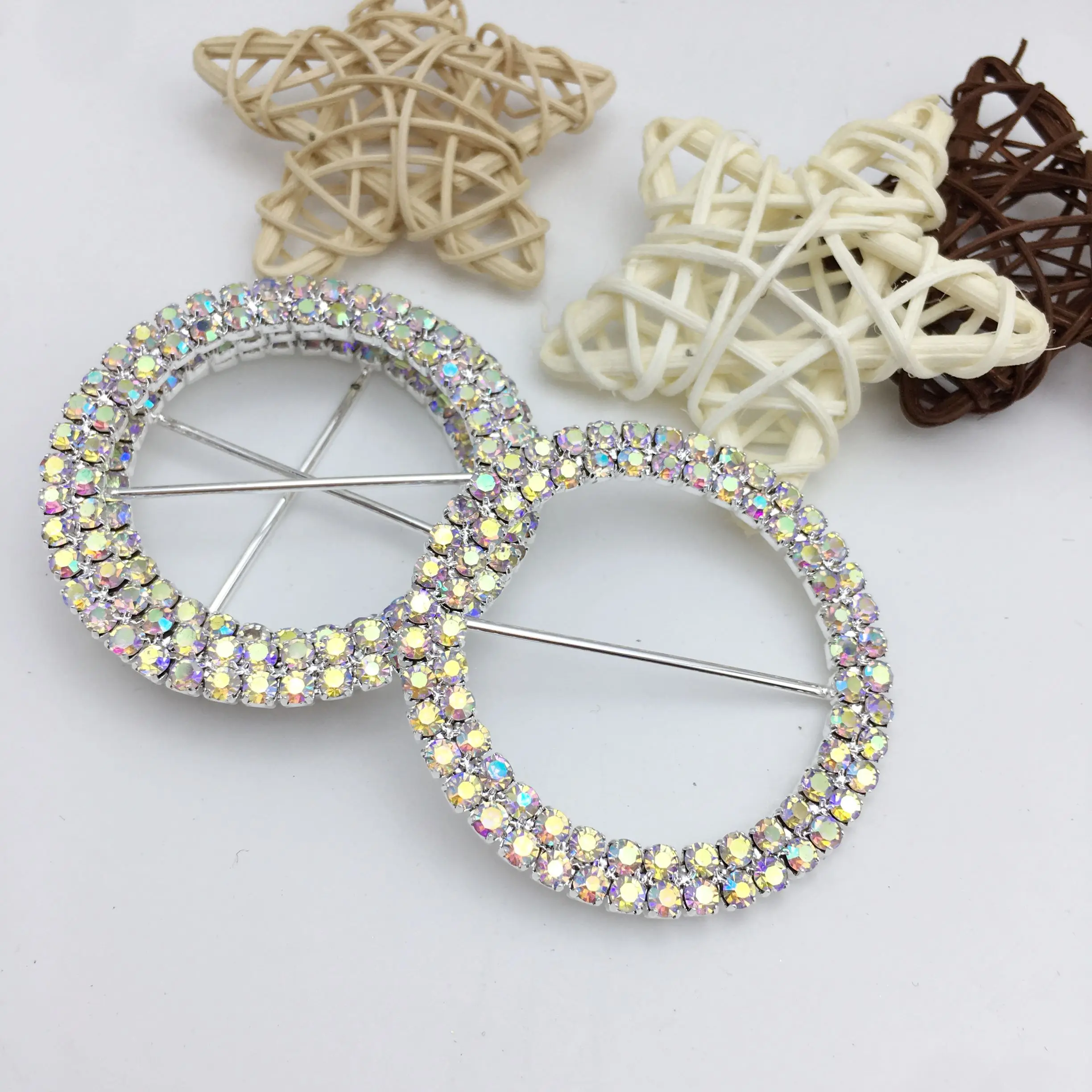 SINRONG Fashion custom crystal buckle wedding invitation ribbon slider clothing scarf accessories shining DIY buckle