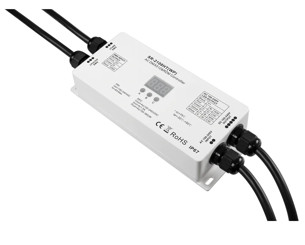 High Voltage DMX/RDM Decoder LED Strip 100-240V Input Output 4 Channels Waterproof IP68