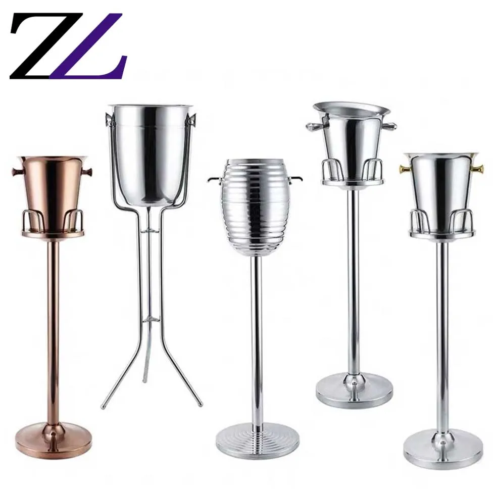 Hotel wedding banquet catering bar tables ice coolers rose gold silver steel unique outdoor champagne ice bucket with stand