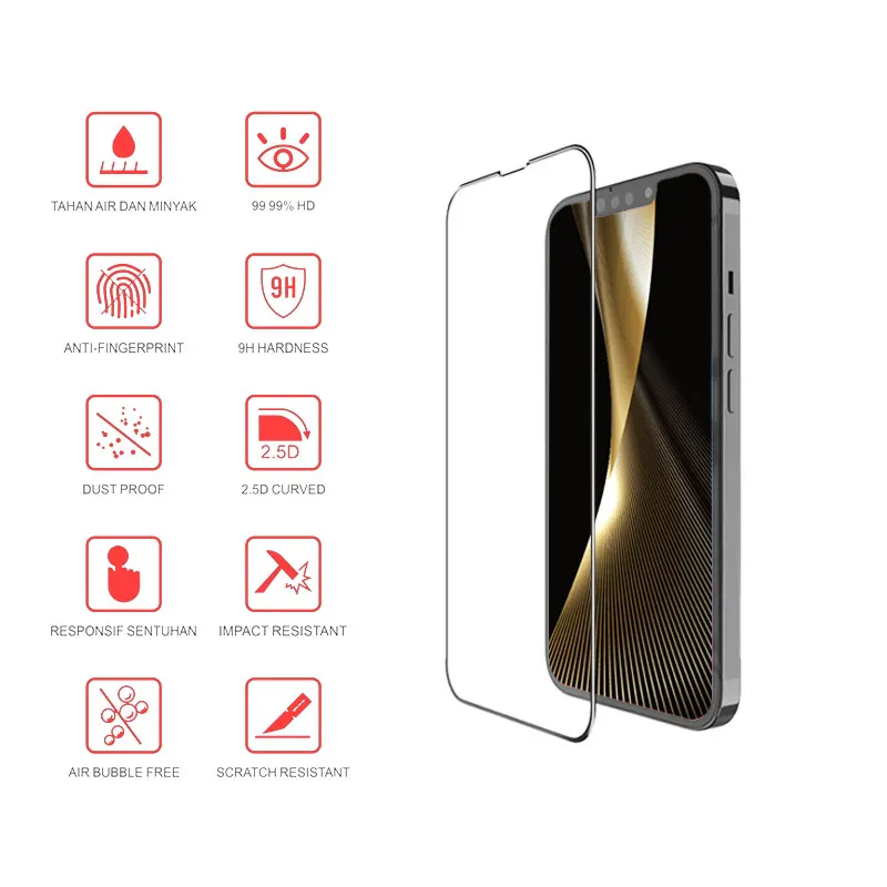 0.33mm 2.5D Mobile Phone Super Smooth Fingerprint High Quality HD Explosion-proof Tempered Glass Film for Iphone 13 12 PRO MAX