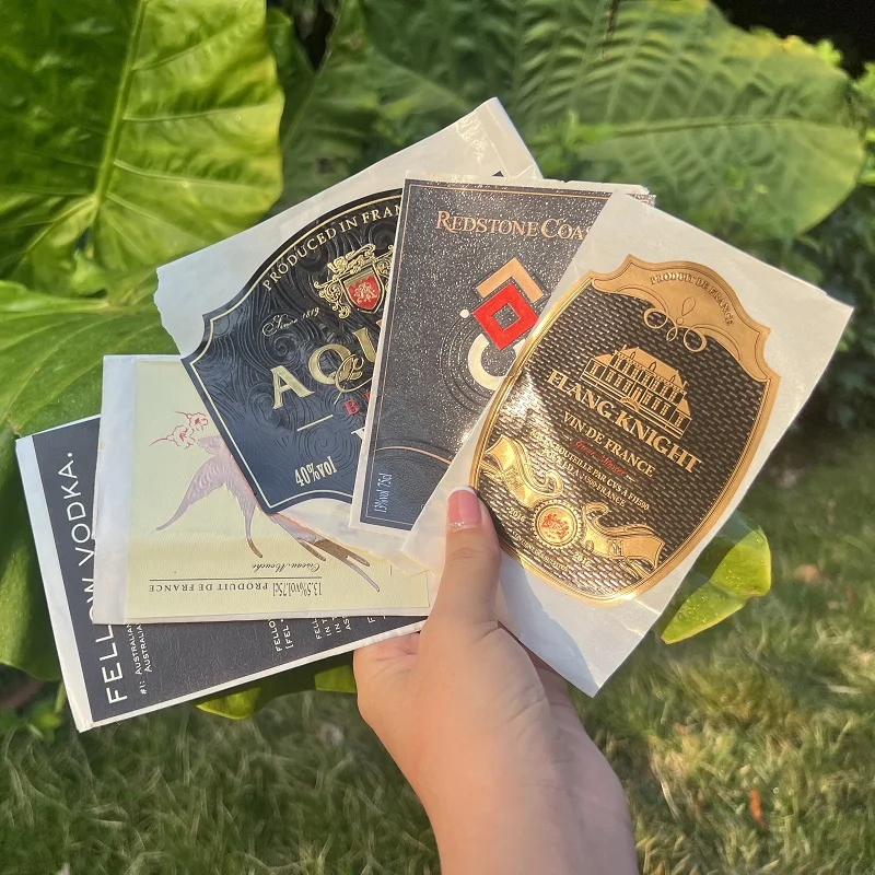 Custom Self-Adhesive Aluminum Label Wine Vodka Whisky Whiskey Brandy Tequila Gin Spirits Recyclable/Biodegradable Embossed Logo