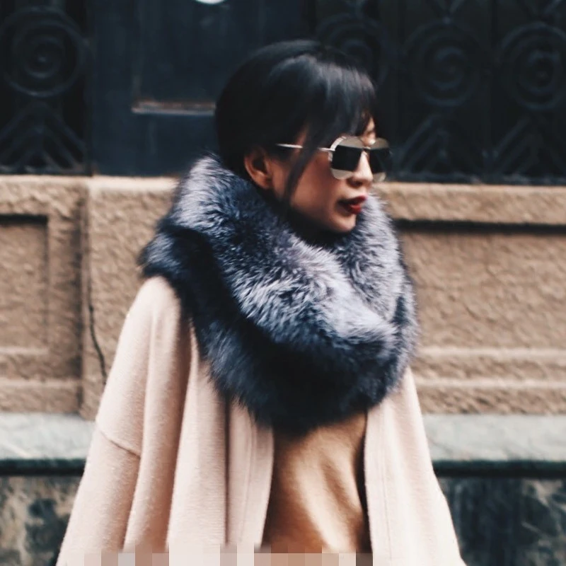 Women Winter Big fox Fur Thick Warm Scarves Unisex Fashion Fox Fur Scarf Collar shawl