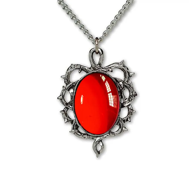 Gothic Crystal Cameo Necklace Red Purple Crystal Pendant Necklace Vintage Satan Demon Halloween Jewelry for Women Girls