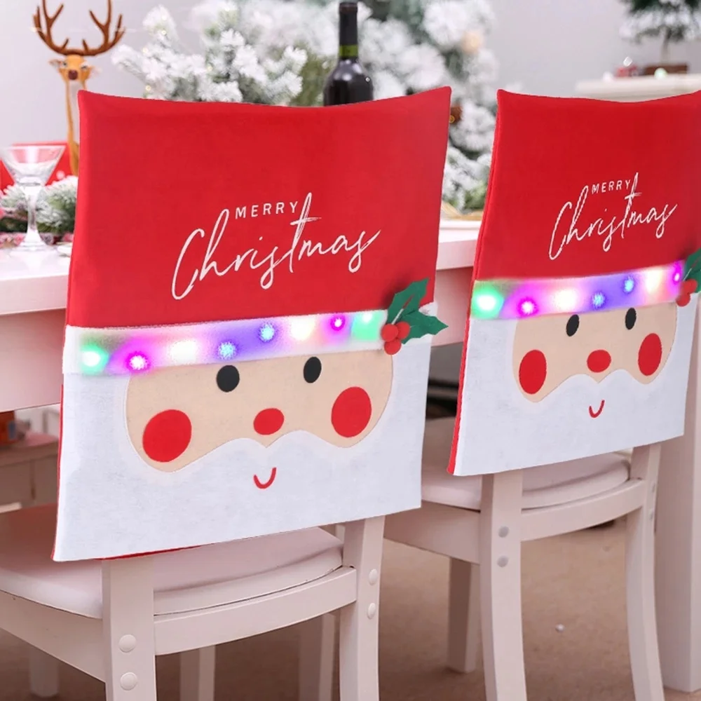 Merry Christmas Chair Cover Luminous LED Light Chair Back Cover Xmas Christmas Decorations For Home