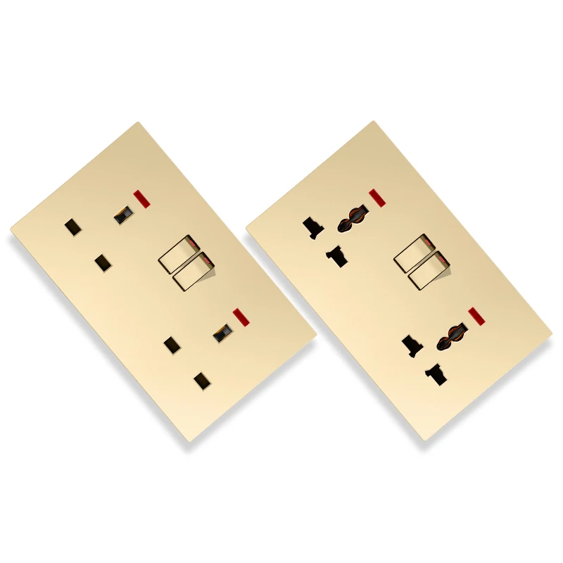 S1.2 BS/UK 2 gang 13A switched socket 3 pin FM  wall switch socket with brass