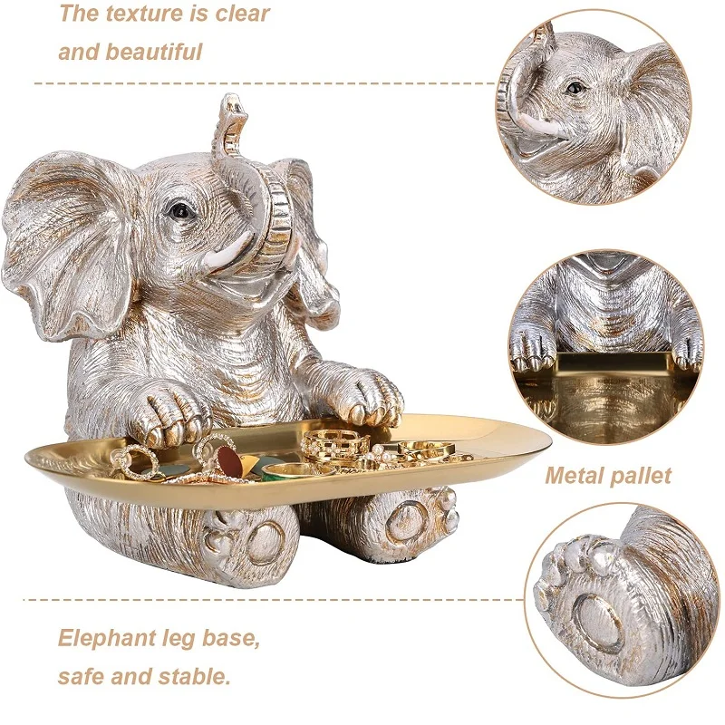 Handmade and High Quality Resin Animal Statue for Home Decor Silver Elephant Statue