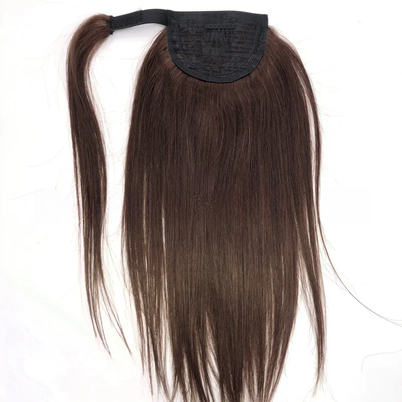 Top Quality Invisible #4 Straight Hairpiece Drawstring Ponytail Extensions Silky Soft Short Raw Brazilian Virgin Human Hair Wig