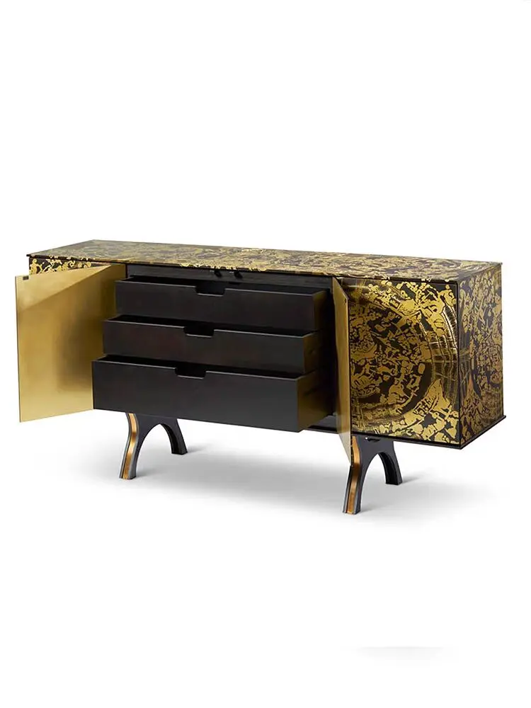 Vintage side cabinet modern simple art solid wood carving villa living room decorative cabinet advanced sense locker
