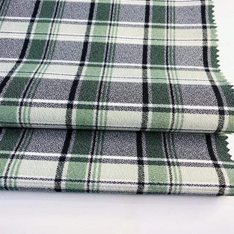 Sunplustex high quality polyester rayon spandex elastic bengaline yarn dyed gimgham fabric for dress pant suit blazer uniform