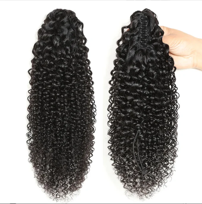 Wholesale Black Brazilian KINKY CURLY Clip In Human Hair Claw for Women Factory Price Hairpiece Clip In Ponytail Extension