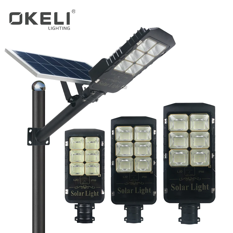 OKELI High Lumen IP65 Waterproof 50W 80W 100W 150W 200W 300W Outdoor Solar LED Street Light