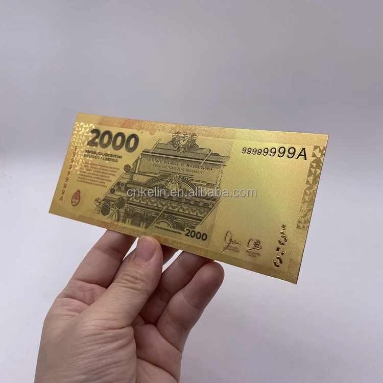 Custom Non-currency Collectible 2000 ARS Argentina Bank Note Bills 24k Gold Foil Banknote