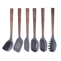 6 PC Utensils Set Safe Non Stick Silicone Utensil Set With Wooden Handle
