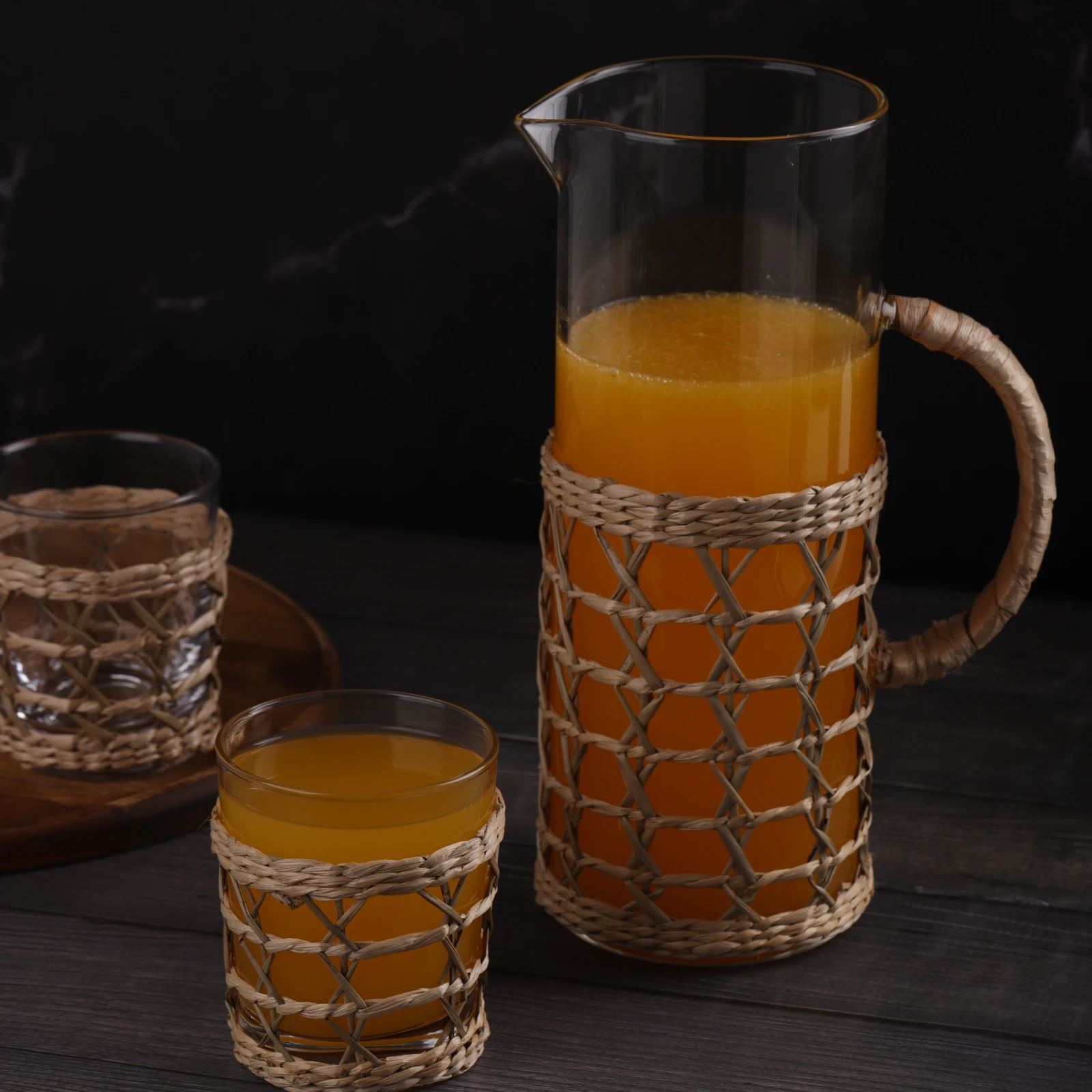 rattan wrap glass rattan/wicker wrapped water glass