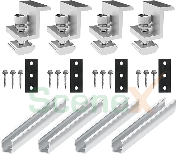 U-Mini Rails and End Clamps Solar Panel Mounting Bracket  for Tin Roof, Flat Roof (4 x 200mm Rail + 4 x 30mm Clamp)