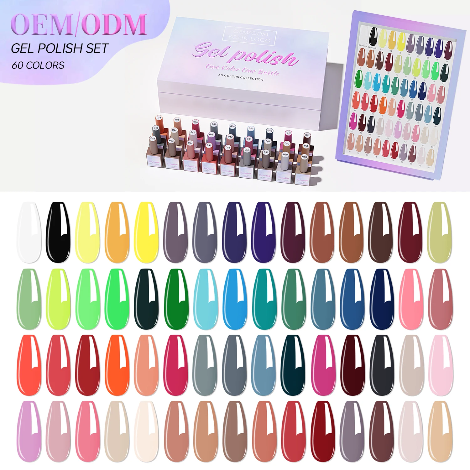 High Pigment Easy Dry  Nail Supply 60Color Gel Nail Polish Kit