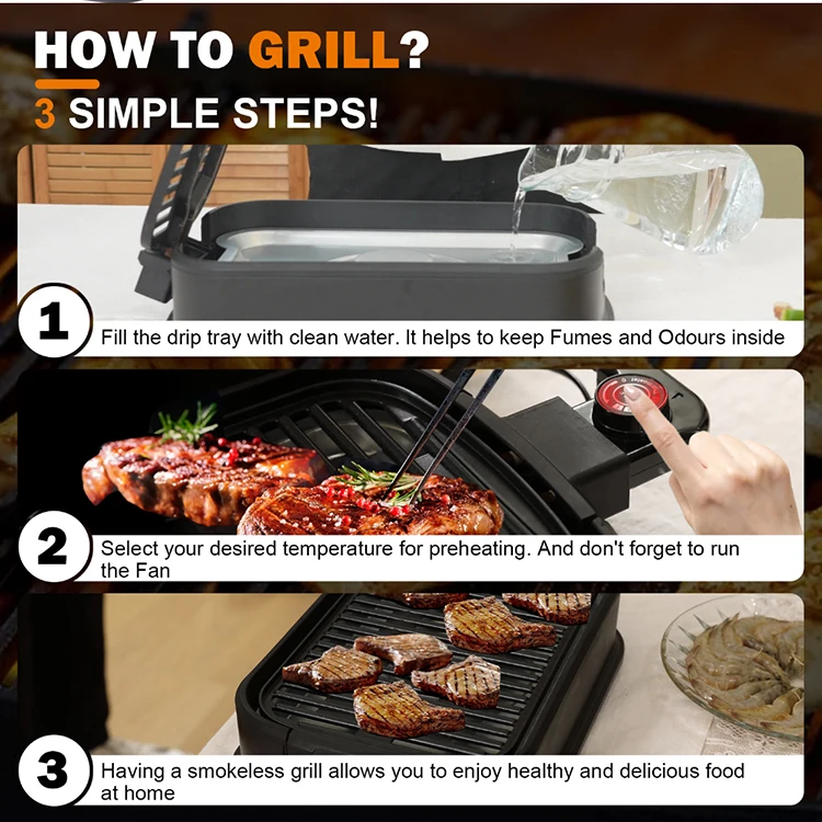 Built-in Fan Non-Smoke 1800W BBQ Grill with Double Protection Function