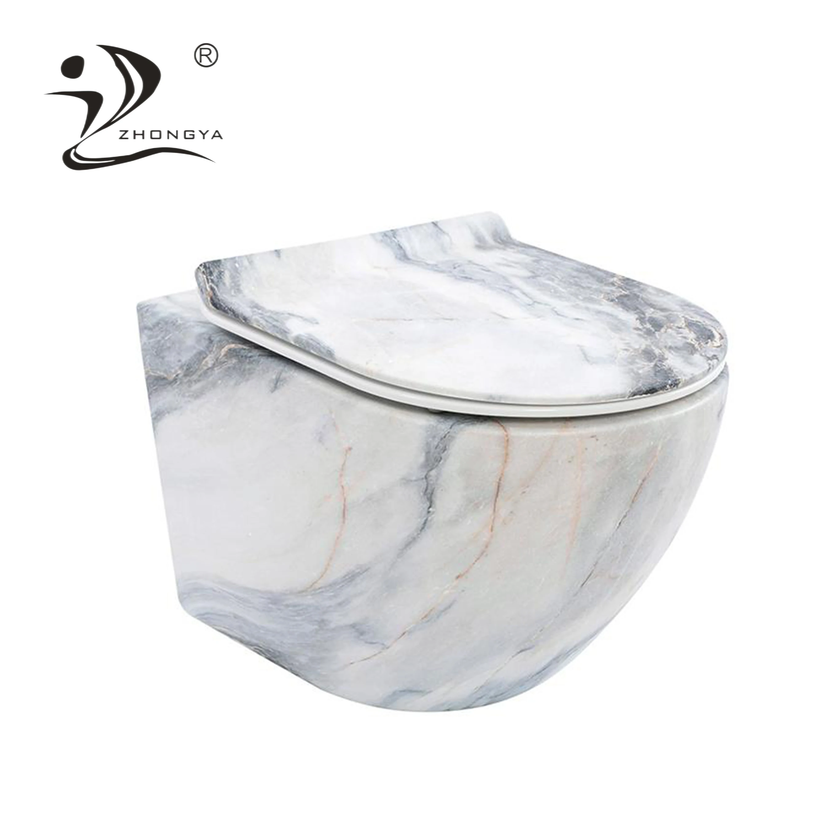 ZHONGYA Oem Sanitary Ware marble european wall hung toilet mounted ceramic closet rimless Wall-hung hidden water tank toilet
