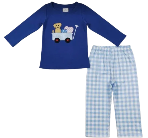 wholesale baby girl boys smocked clothing set toddler kids boutique dog wagon valentine children puppy heart embroidery smocked