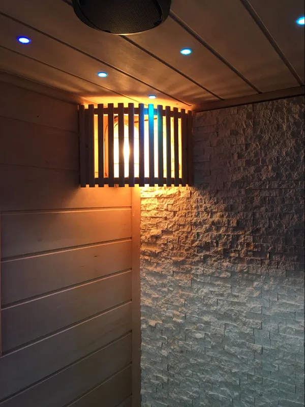 Canadian hemlock indoor traditional steam sauna room with sauna stove