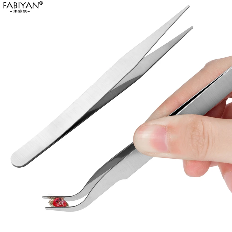 2pcs Stainless Steel Picking Rhinestone Curved and straight Tweezers