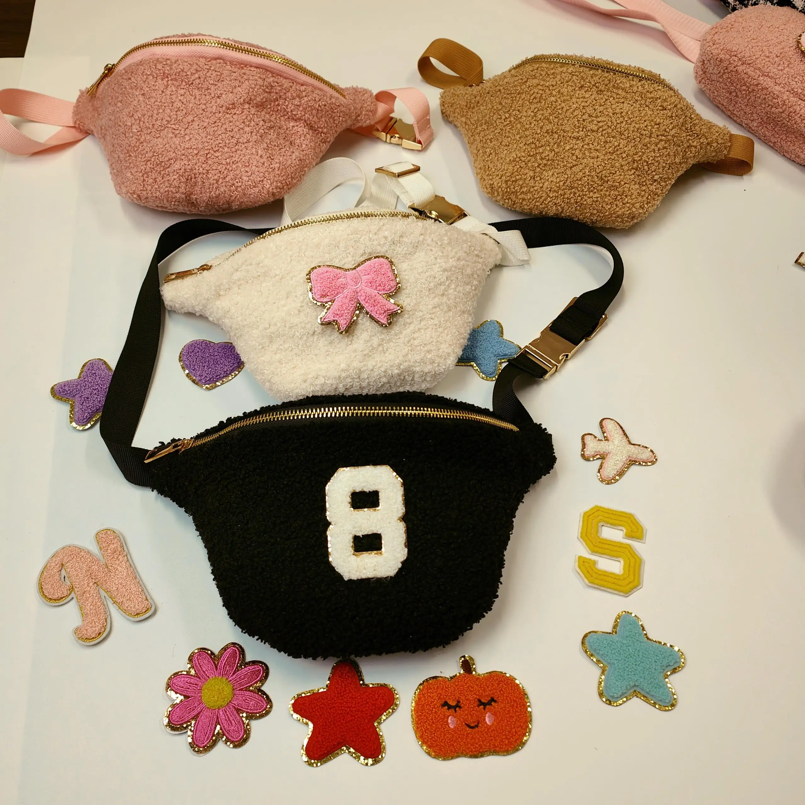 DIY Shoulder Straps Soft Comfortable Fabric Winter Unisex Zipper Messenger Bag Puffy Fuzzy Sherpa Waist Bag Teddy Fanny Pack