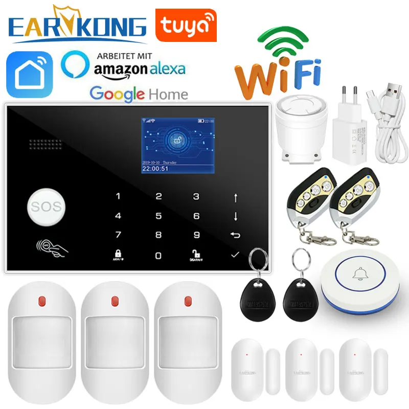 RFID TFT Touch Keyboard 11 Languages 433MHz Home Burglar Alarm Wireless & Wired Detector Compatible Alexa Wifi GSM Alarm System